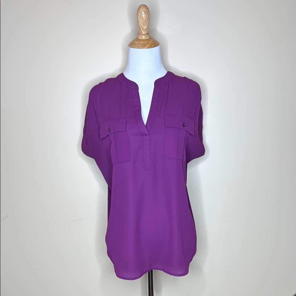 INC International Concepts Purple Blouse with Mandarin Collar